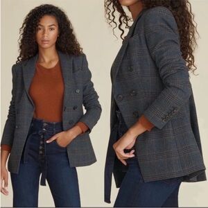 Veronica Beard Yareli Gray Lined Dickey Plaid Wool Preppy Blazer Jacket Size M-L